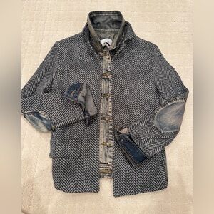 Herringbone Jacket with Denim Accents